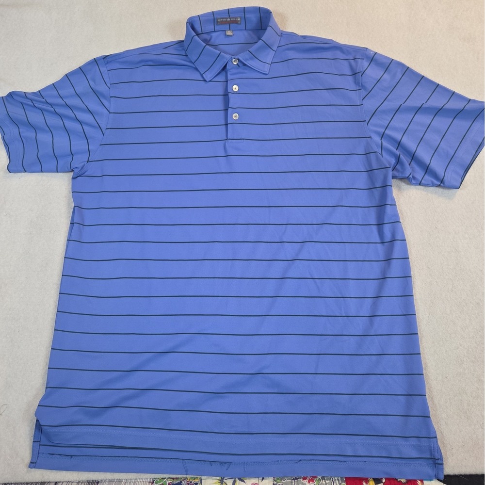 Peter Millar Summer Comfort Polo Shirt Men's XL Blue Stripe Performance Golf